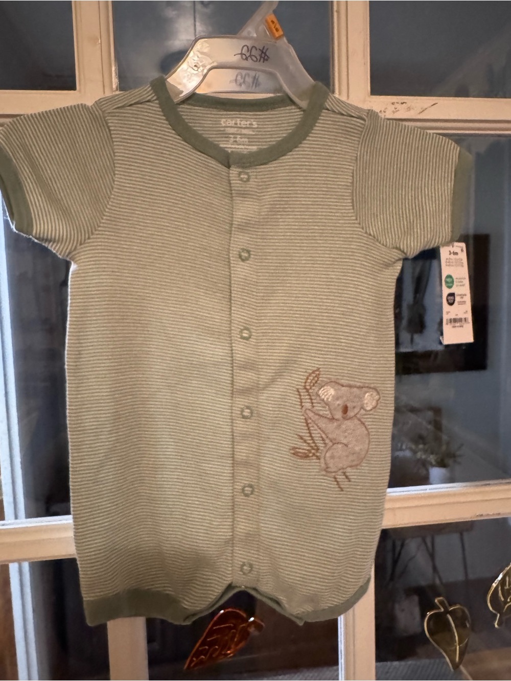 Carter's Short-Sleeve One-Piece in Sage Green with Koala Applique